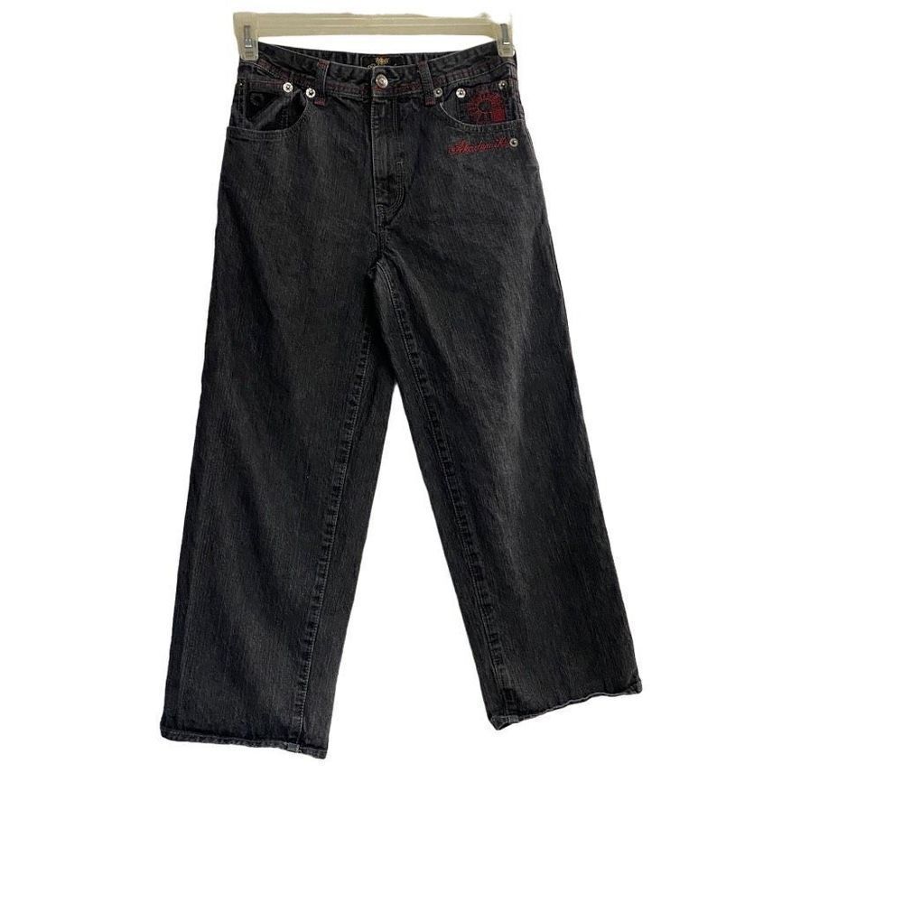 AKADEMIKS Boys‎ Size 12 Jeans Gray With Red Embroidery Inseam 25”